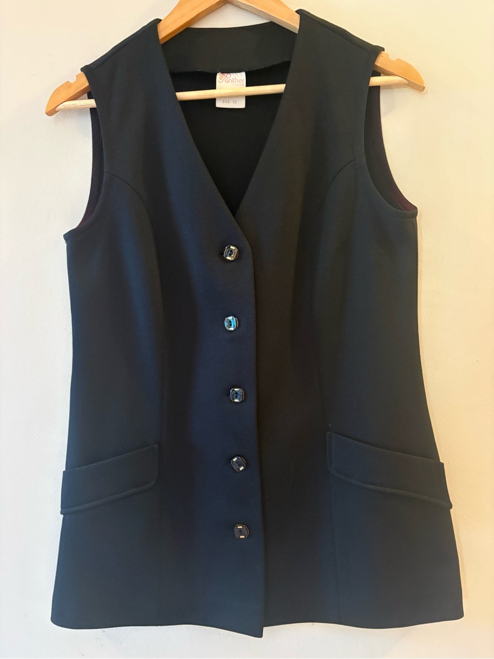 Vintage Panther Black Tailored Vest Waistcoat 90s Academia women size VTG 12.